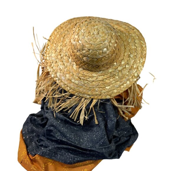 Decorative Harvest Scarecrow Couple With Straw Hats & Fabric Clothing - Picture 6 of 7